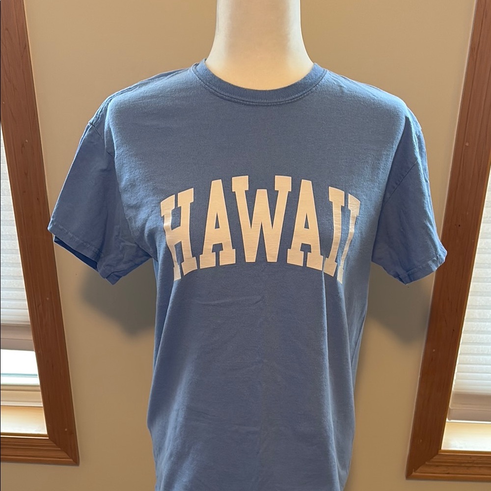 Light Blue Short Sleeve Tee with Hawaii Print